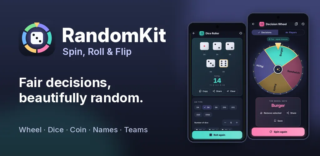 RandomKit: Spin, Roll & Flip — Seven random pickers in one offline app
